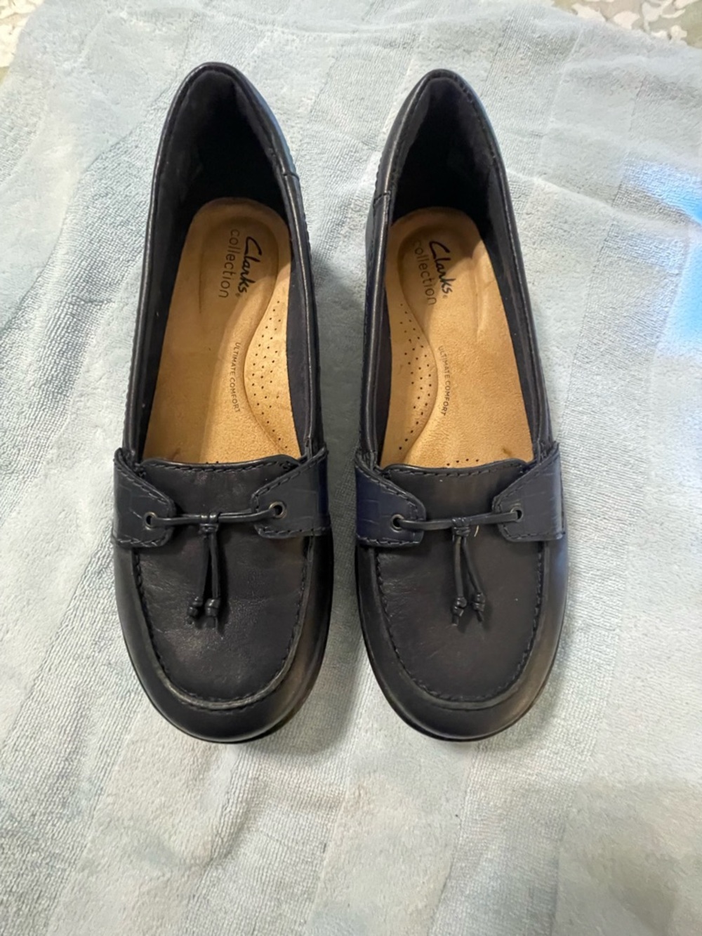 Clarks Navy Leather Slip-On Moccasin Loafers